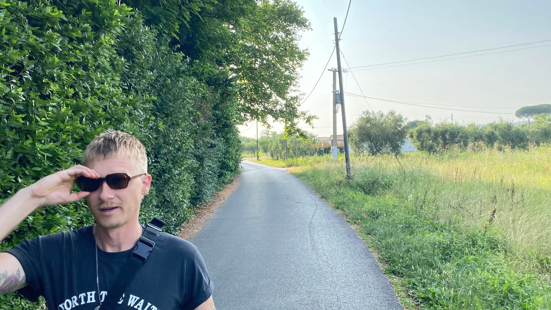 Cody on a back road in the Tuscan countryside, summer 2025